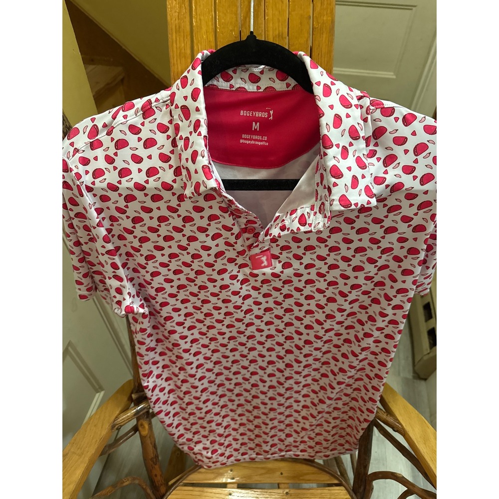 Bogey Bros Mens Taco Print Golf Polo Shirt Pink White Short Sleeve Size Medium